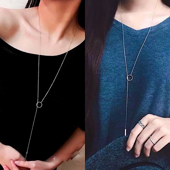 🔴𝟭𝟬/$𝟮𝟱🔴NEW Long Silver Bar Minimalist Drop Necklace - Picture 8 of 14